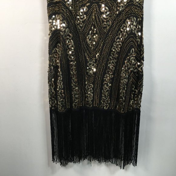 Women's VIJIV 1920s Vintage Inspired Sequin/Fringe Flapper Dress, Size S - Black - Picture 9 of 11